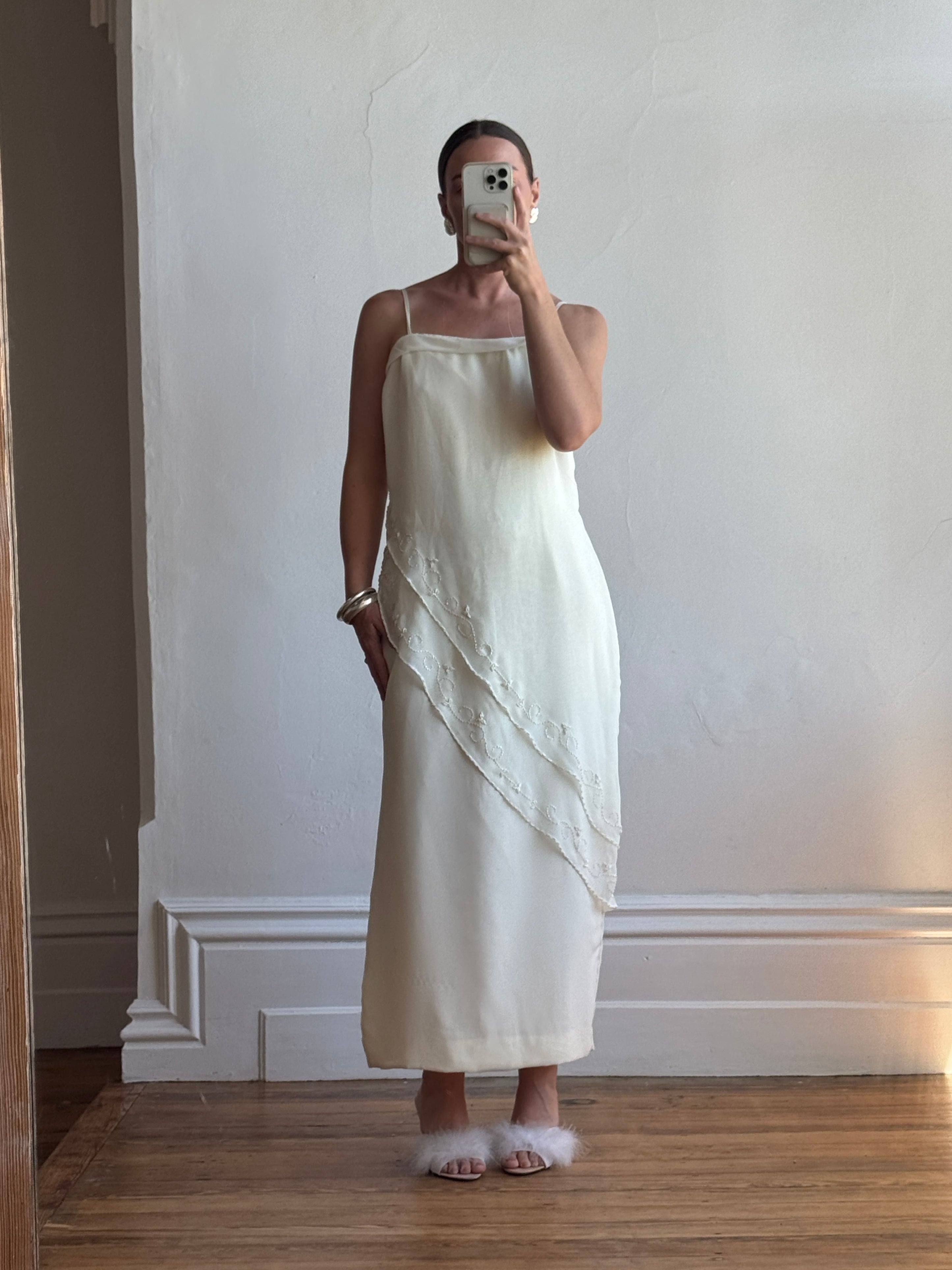 Vintage 90s Embroidered Column Wedding Dress