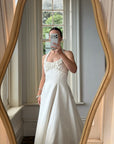 Vintage 90s Ivory Beaded Halter Bridal Ballgown