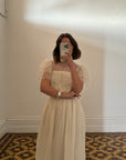 Vintage Flutter Sleeve Creme Evening Dress