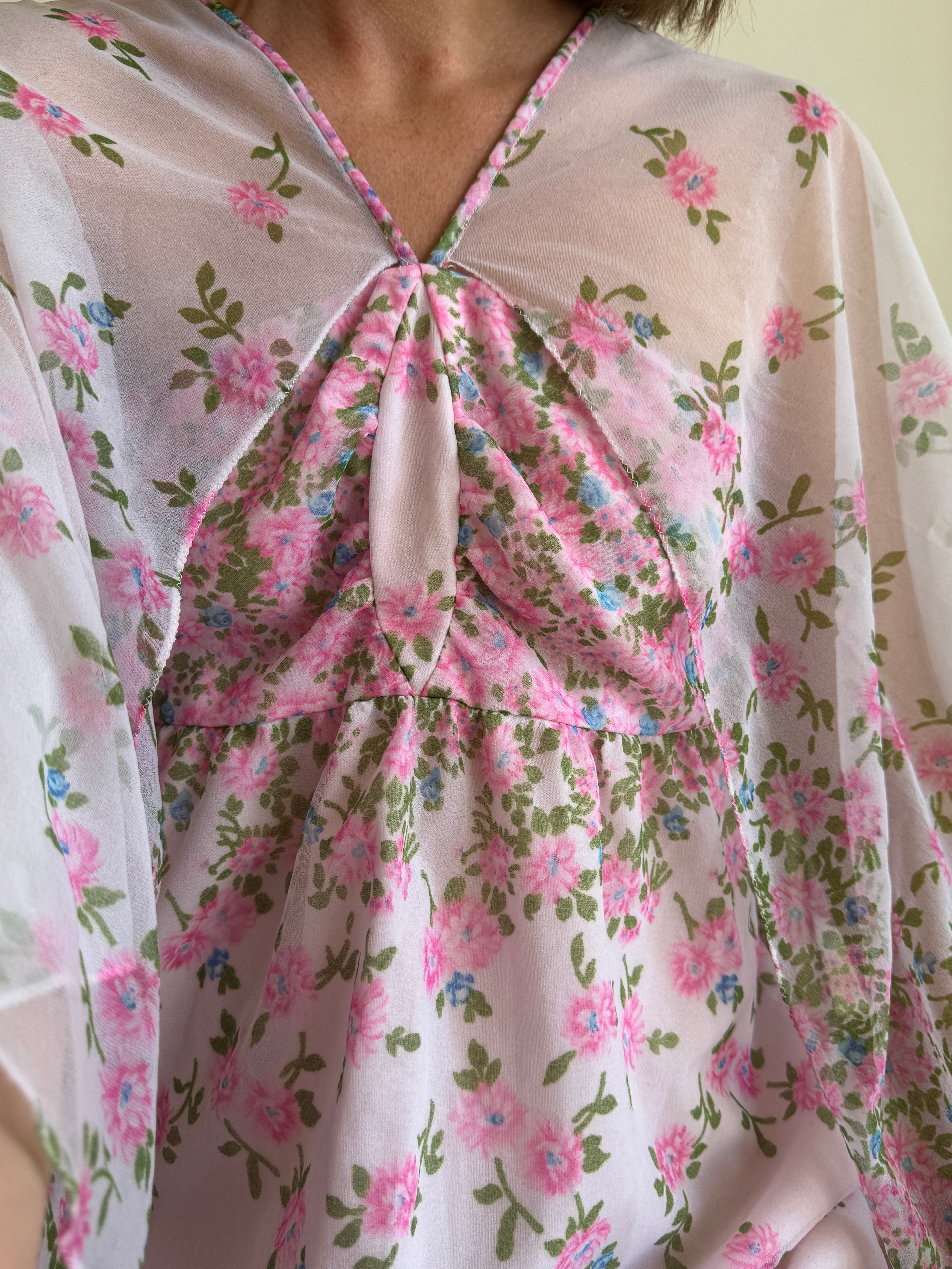 Vintage 70s Fairy Flower Garden Maxi Dress Pink