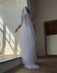 Vintage Full Length Tiered Bridal Veil with Cage Headpiece