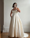 Vintage 90s Crystal Gathered Princess Satin Wedding Gown