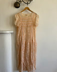 Vintage 70s Peach Cotton Lace Drop Waist Dress