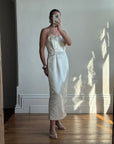 Vintage 90s Ivory Satin Column Midi with Rosette