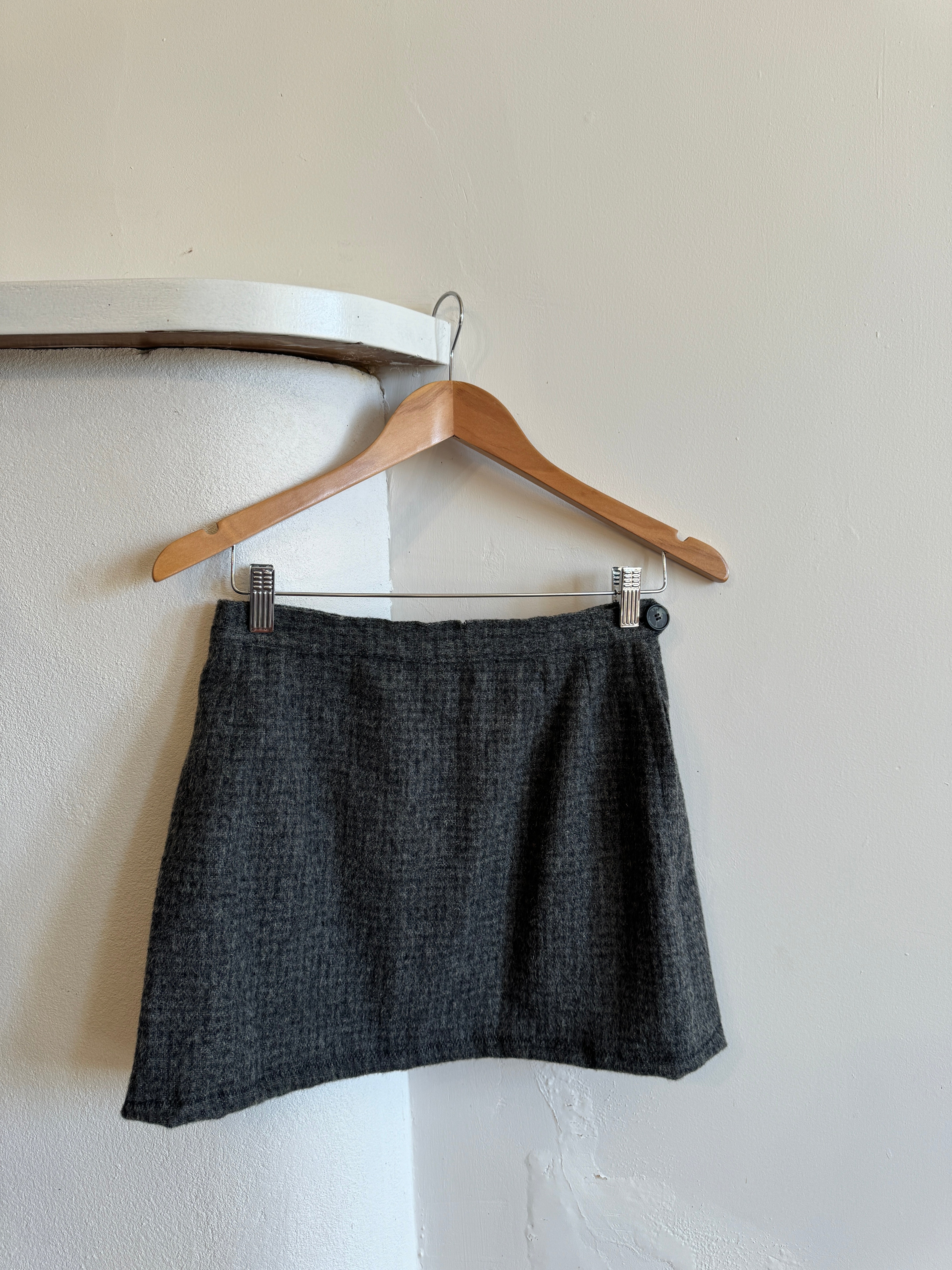 Vintage 90s Wool Grey Herringbone Micro Mini Skirt