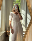 Vintage 30s Bias Cut Lace Wedding Dress Creme