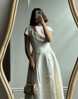 Vintage 30s Satin Wedding Dress with Applique Pearl and Lace