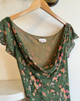 Vintage Leona Edmiston Silk Floral Dress Olive