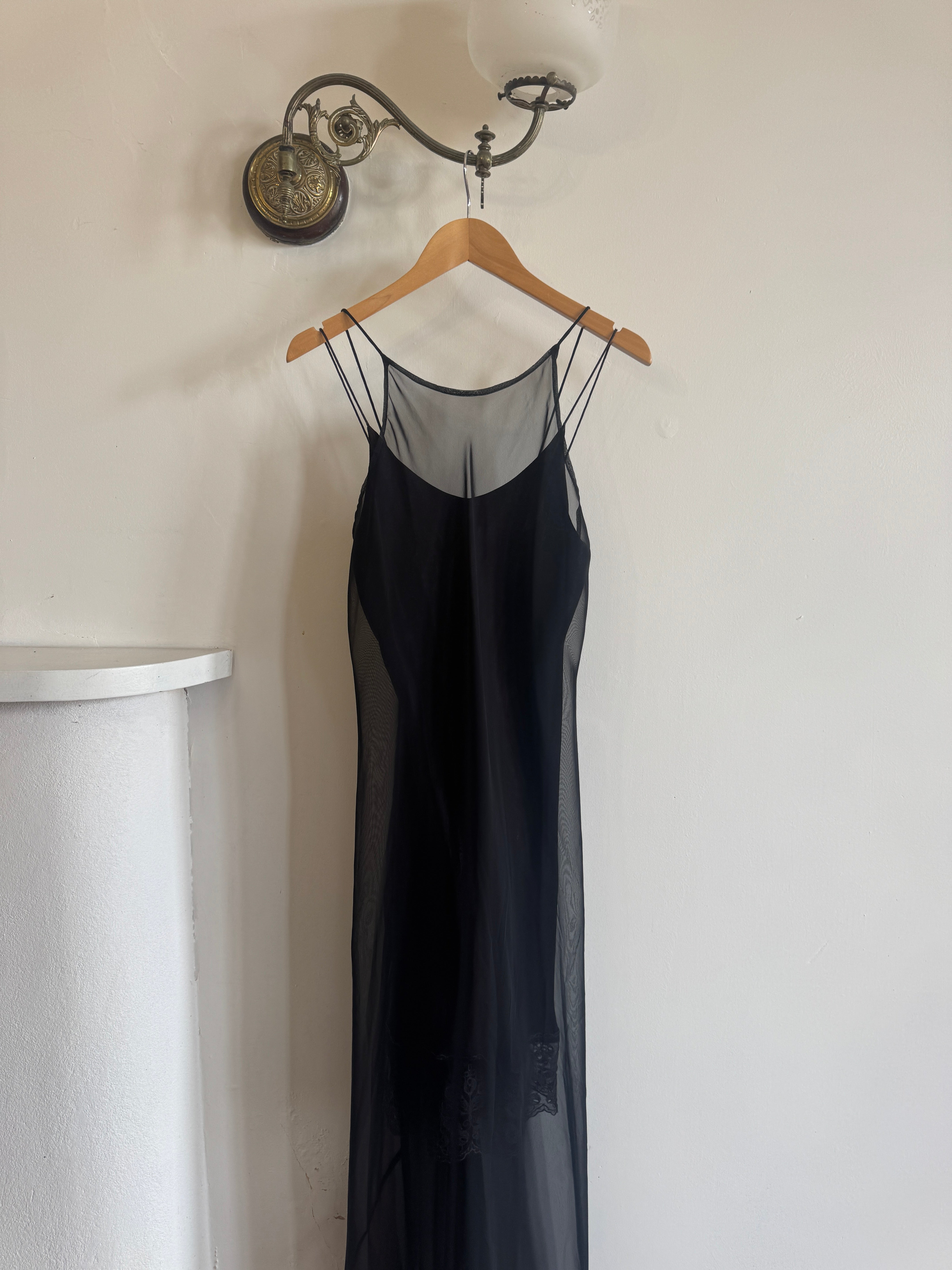 Vintage 90s Archival Jenny Bannister Sheer Slip Dress Noir
