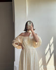 Vintage 70s Prairie Lace Wedding Dress Creme