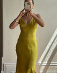 Vintage 90s Pure Silk Bias Midi Dress Chartreuse Multi