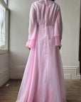 Vintage 70s Pink Tiered Waterfall Gown