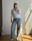 Vintage 90s Structured Collar Gathered Blouse Crisp White