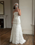 Vintage 90s Strapless Embellished Ruffled Wedding Gown