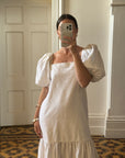 Vintage 80s Linen Drop Waist Sundress Ivory