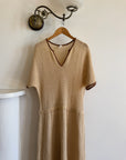 Vintage 70s Silk Blend Crochet Knit Drop Waist Maxi Dress