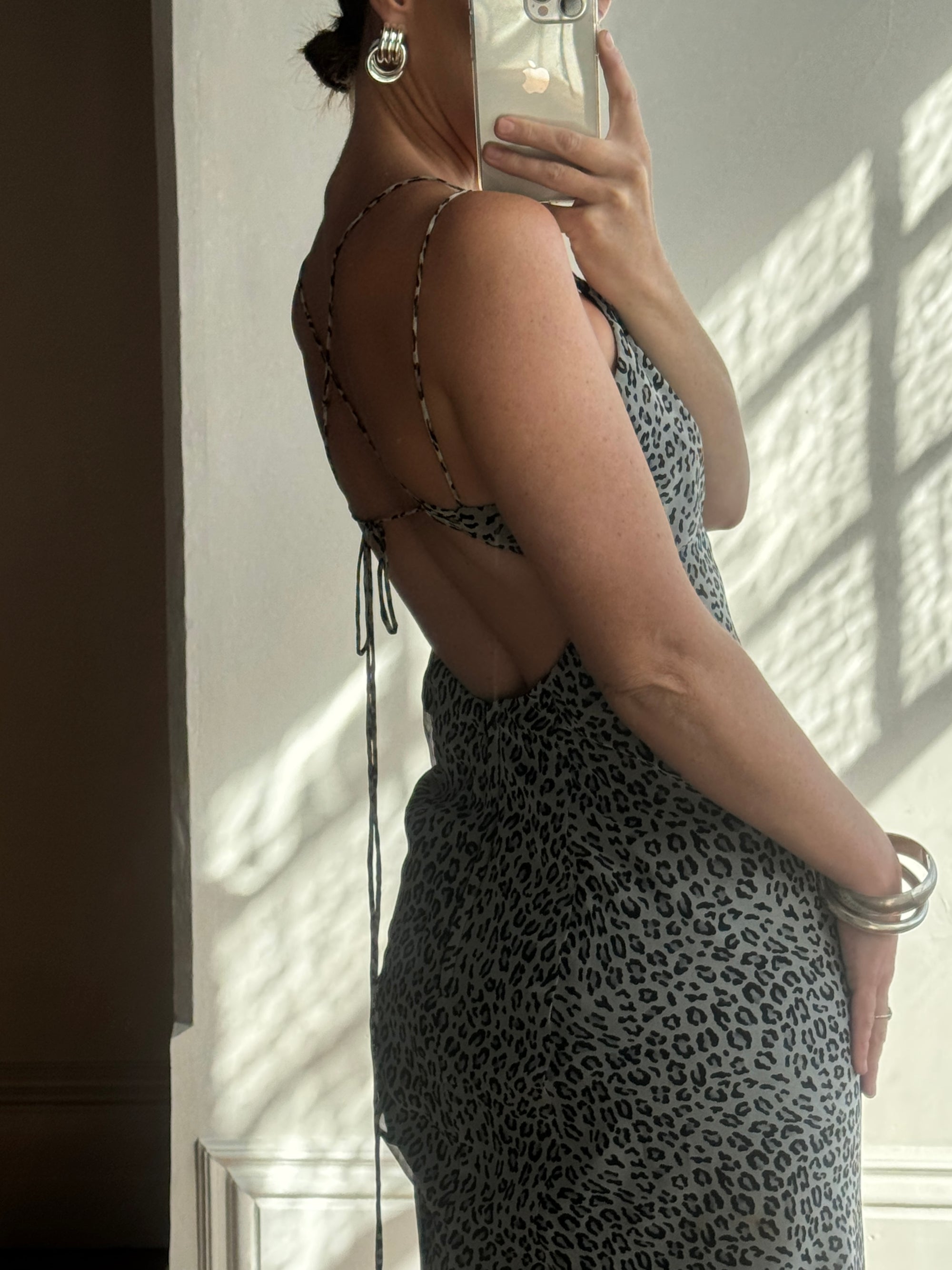 Vintage 90s Australian Made Cowl Neck Slip Dress Cool Leopard