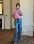 Vintages 90s Crinkle Stretch Top Candy Pink