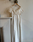 Vintage Pure Raw Silk Empire Bridal Dress With Floral Applique