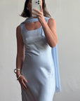 Vintage 90s Australian Made Satin Prom Dress with Scarf Ice Blue