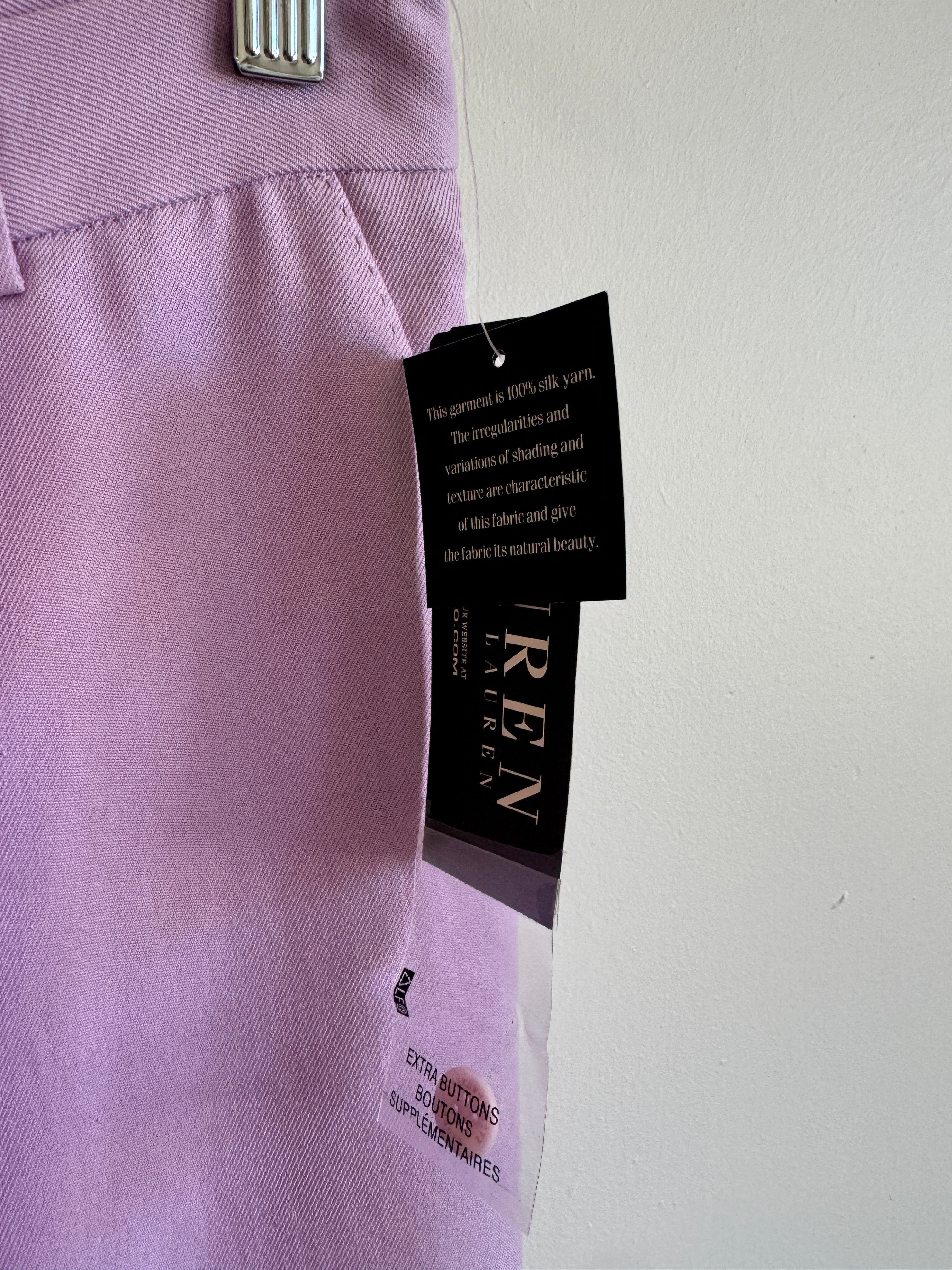 Vintage 90s Ralph Lauren Pure Silk Lilac Suit with Original Tags Attached