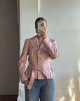Vintage 90s Mini Trench Leather Jacket Baby Pink
