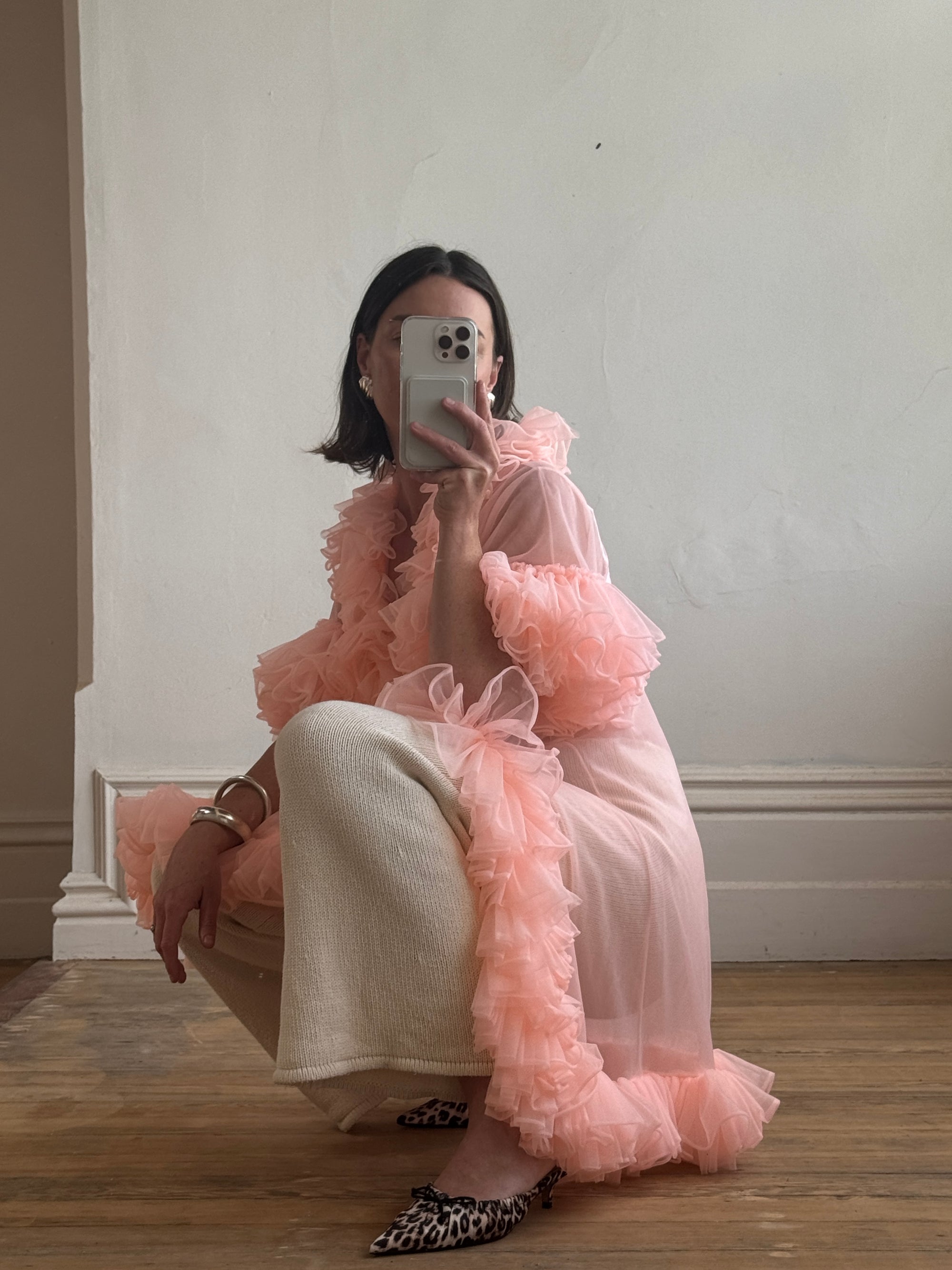 Vintage 50s Ruffled Cape Peach