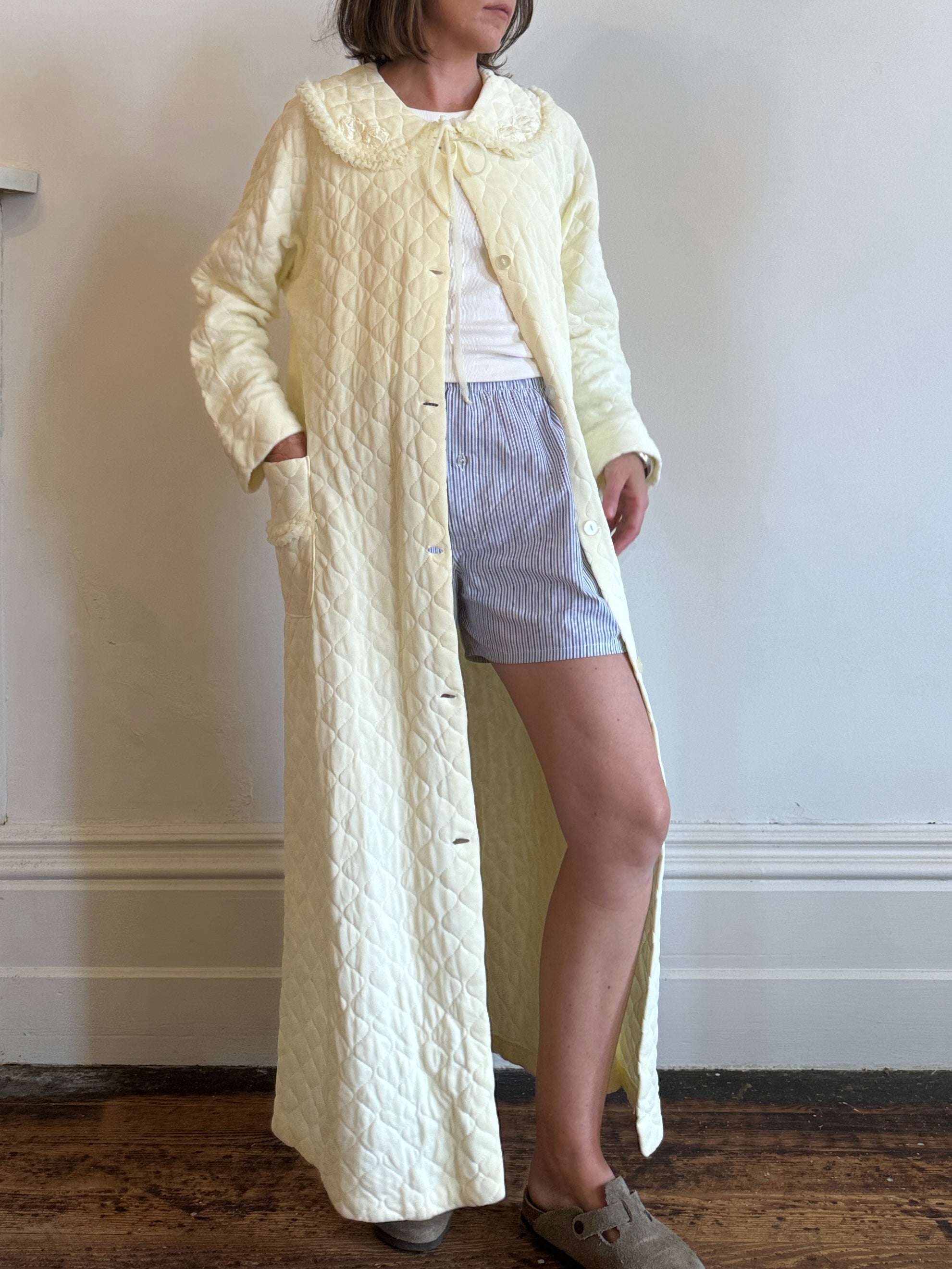 Vintage Lemon Quilted Coat with Oversized Collar