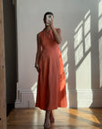 Vintage 70s Rhinestone Collared Sleeveless Dress Coral