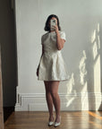 Vintage 90s Christian Dior Guipure Lace Structured Bridal Mini Creme