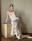 Vintage 60s Guipure Lace Long Sleeve Wedding Gown with Train