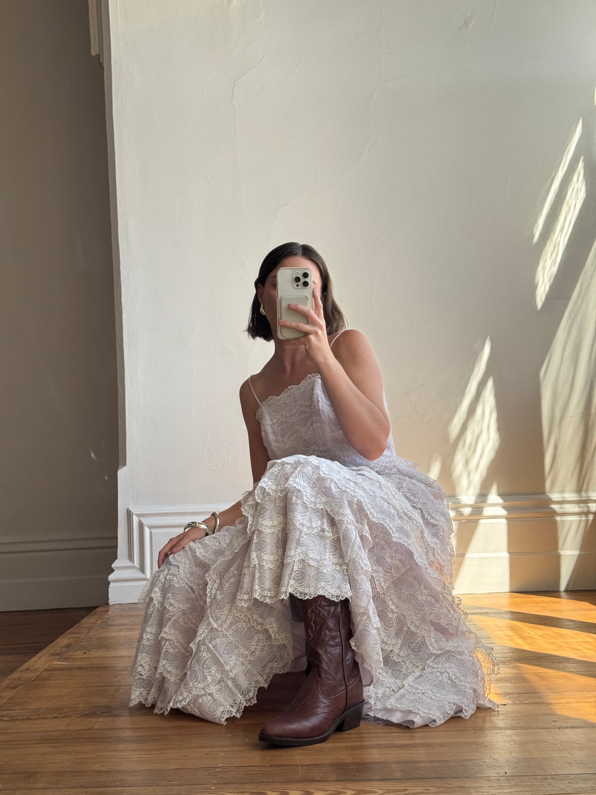 Vintage 50s Cupcake Tiered Lace Prom Dress Lilac