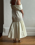 Vintage 80s Drop Waist Quilted Wedding Dress Creme
