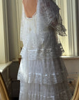 Vintage 70s Tiered Lace Ruffle Wedding Gown