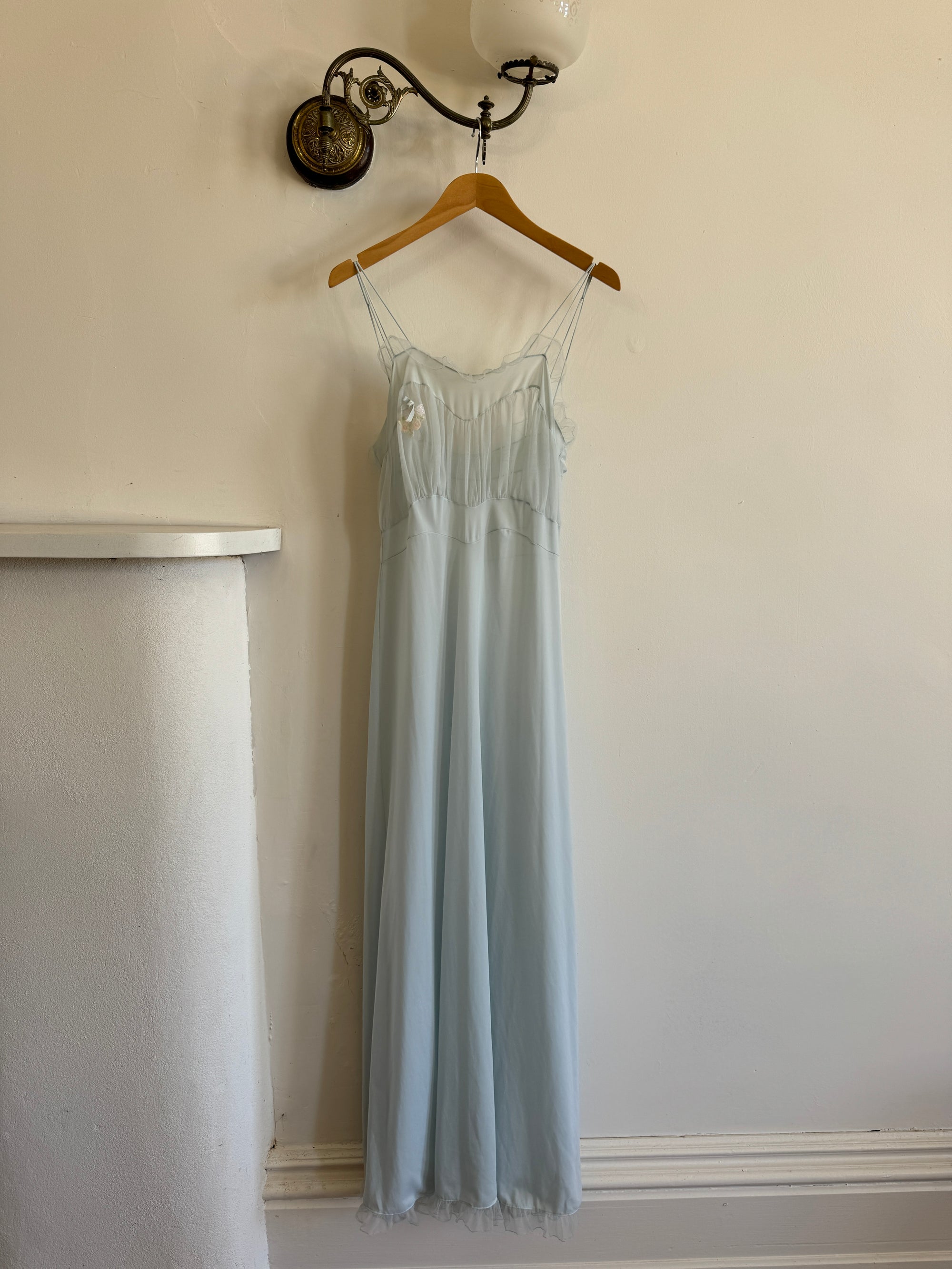 Vintage 50s Baby Blue Peignoir Slip and Jacket Set with Bows