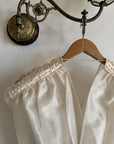 Vintage Y2K Organza V Neck Pearl Embellished Top Creme