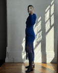 Vintage 80s Royal Blue Long Sleeve Fringe Dress