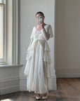 Vintage 60s Tiered Waterfall Wedding Dress Creme