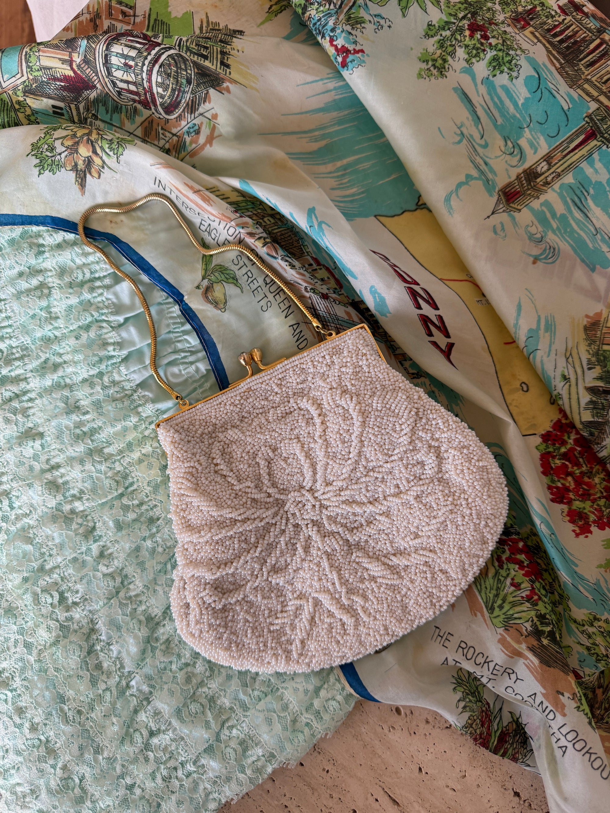 Vintage 50s Beaded Purse with Gold Hardware