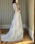 Vintage 60s Lace Wedding Dress With Pleated Ruffle Train