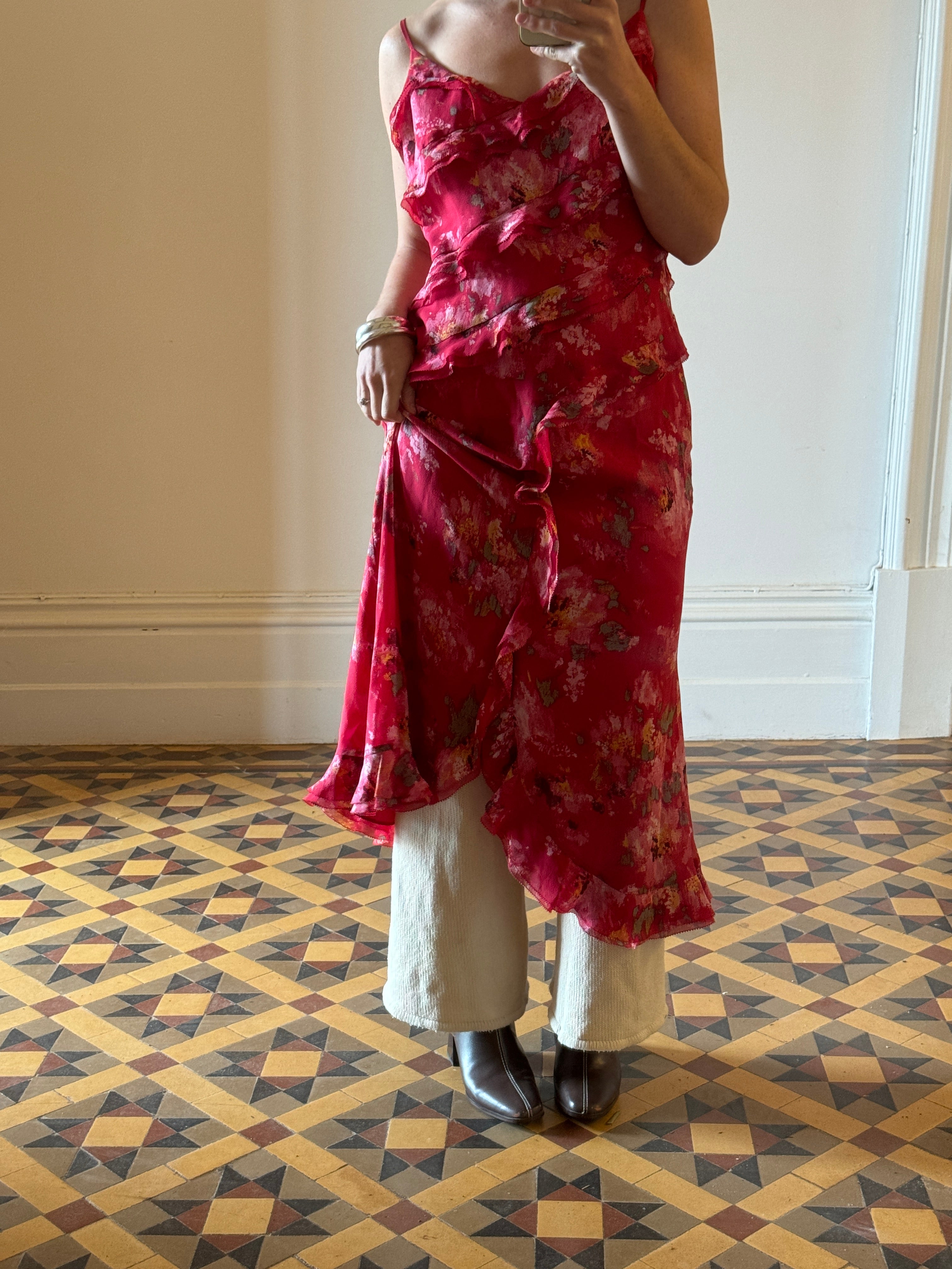 Vintage Y2K Escada Pure Silk Floral Midi Dress
