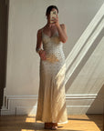 Vintage 90s Pure Silk Rhinestone Crossover Gown