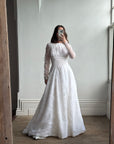 Vintage 50s Flocked Velvet Jacquard Wedding Gown with Bow Train