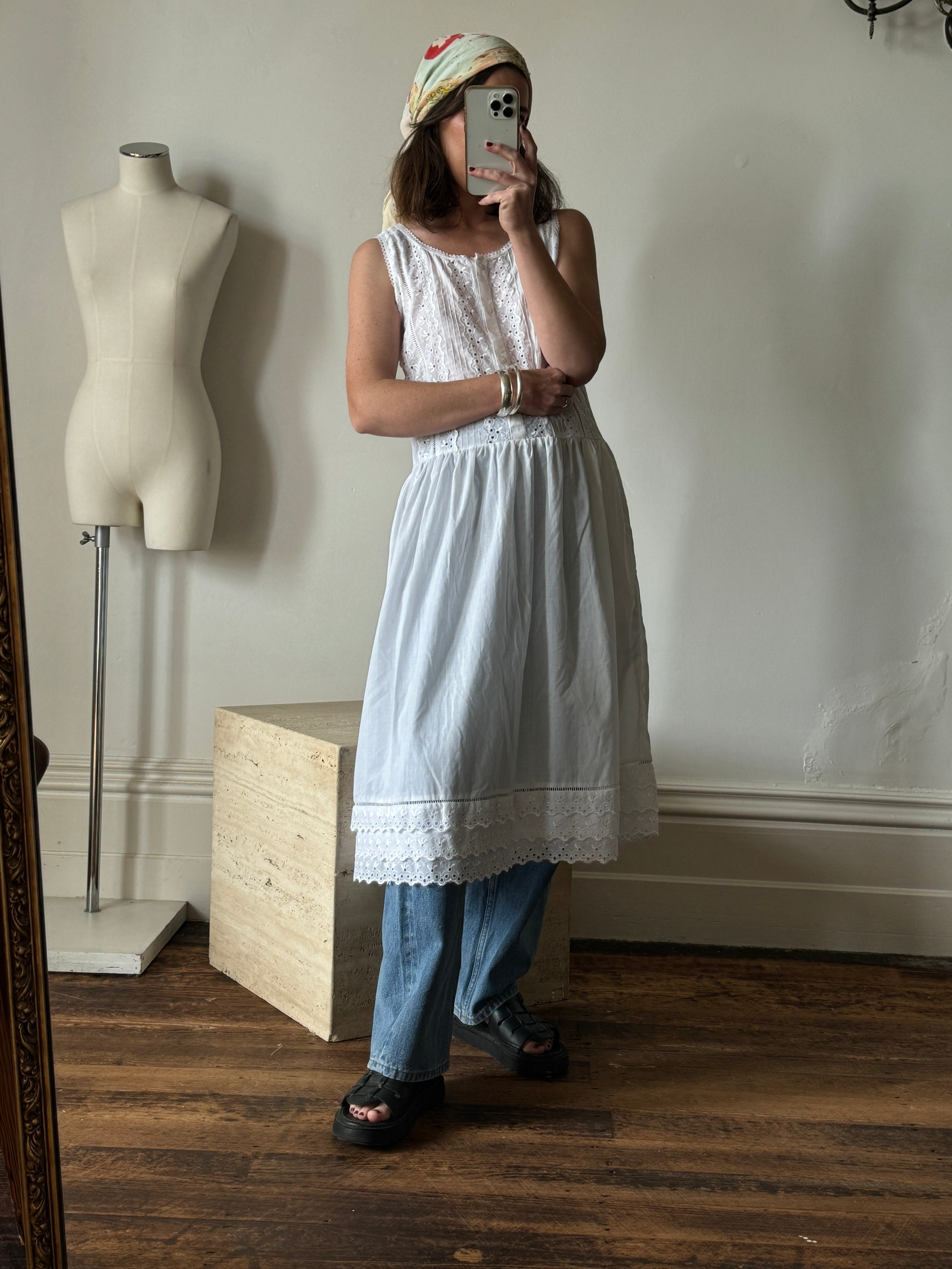 Vintage 90s Cotton Broderie Anglaise Sundress