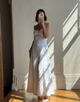 Vintage 90s Satin Empire Slip Wedding Dress With Tie