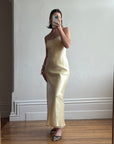 Vintage 90s Butter Yellow Organza Bias Slip Dress