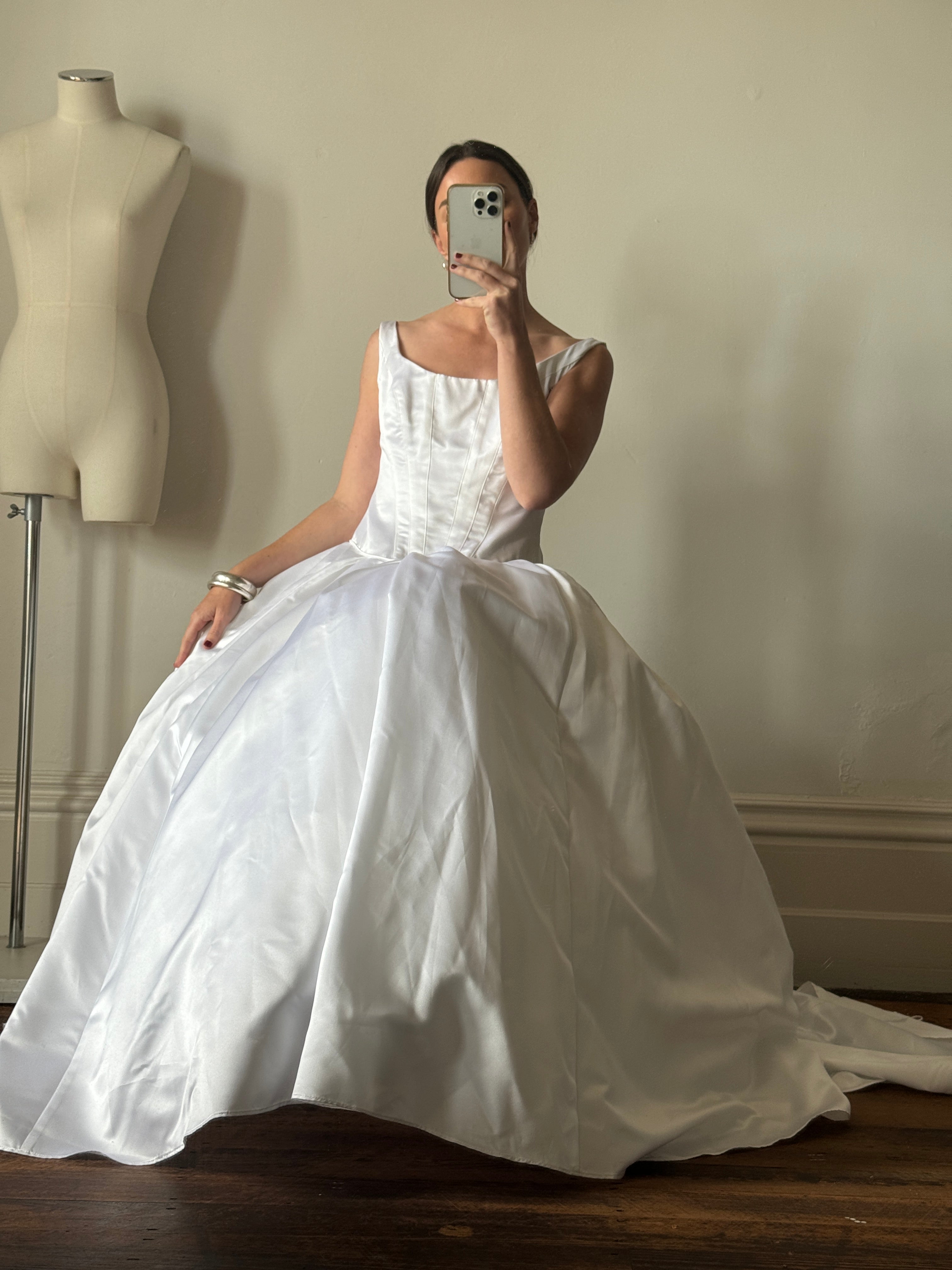 Vintage 90s Satin Princess Cut Wedding Dress