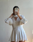 Vintage 70s Satin Jacquard Poet Sleeve Mini Dress