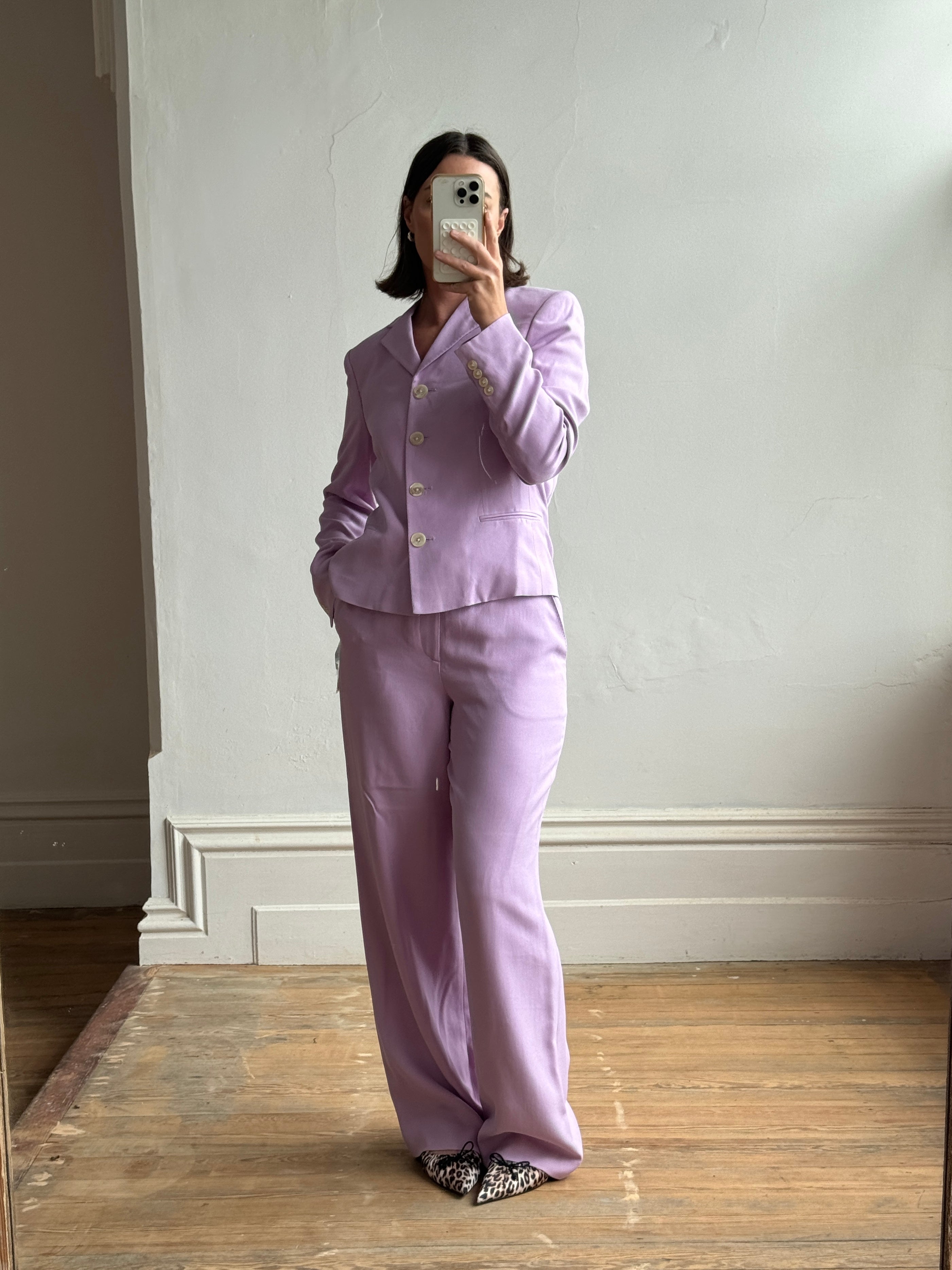 Vintage 90s Ralph Lauren Pure Silk Lilac Suit with Original Tags Attached