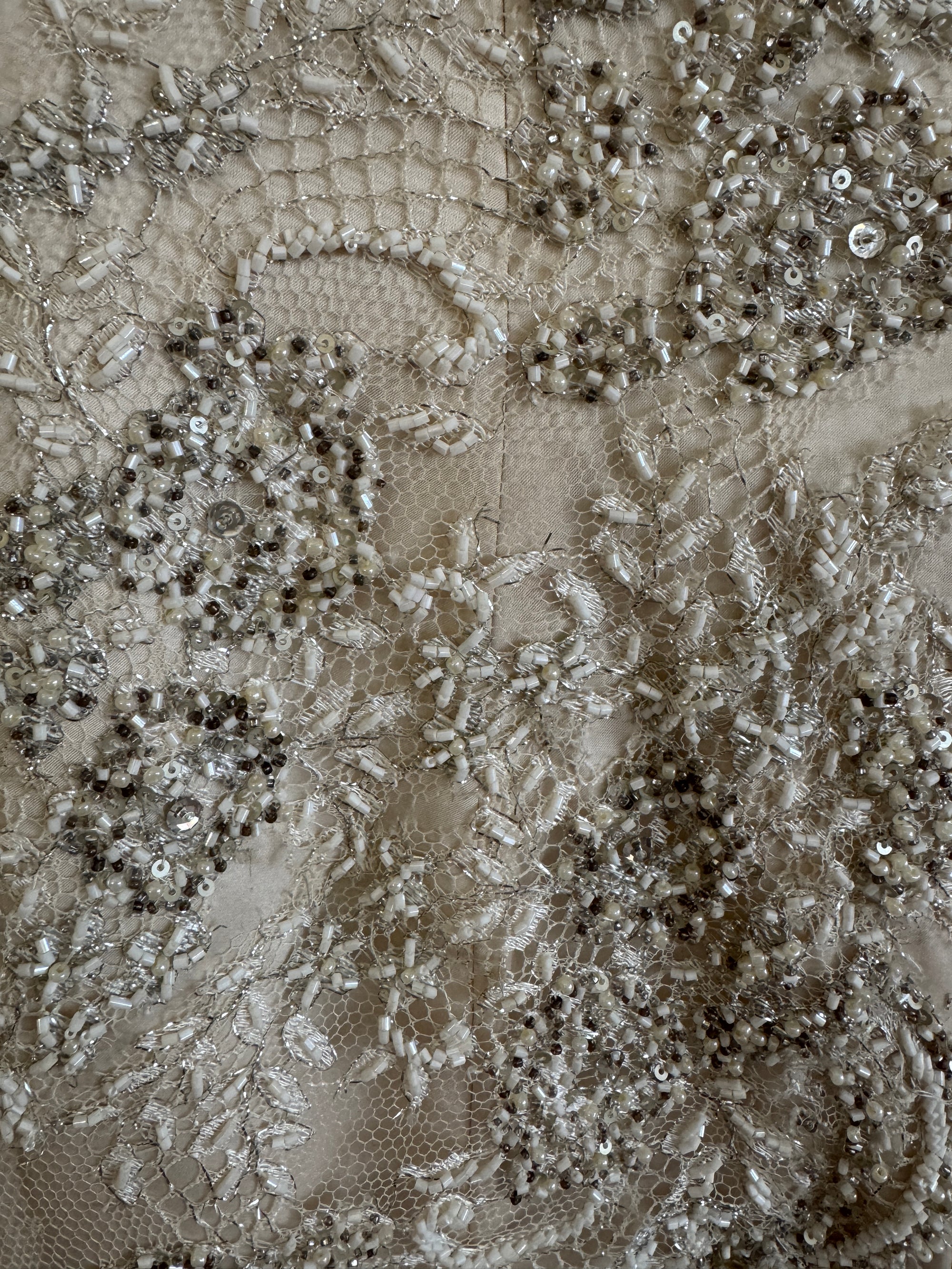 Vintage 90s Pure Silk Drop Waist Beaded Halter Gown with Cathedral Train